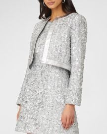 Charm Open-Front Sequin Tweed Jacket at Neiman Marcus